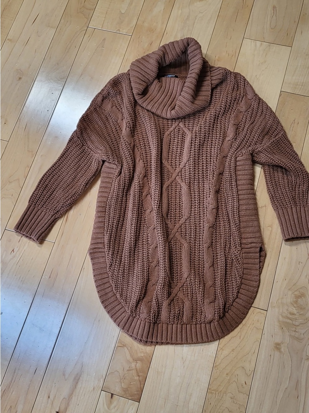 Express Cable Knit Turtleneck Sweater - Brown